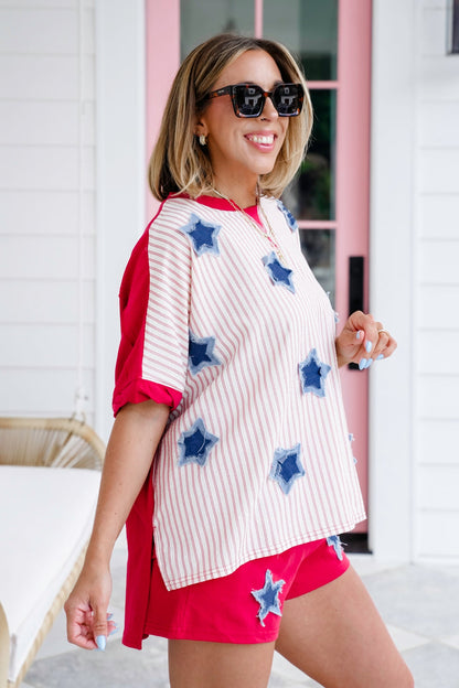 Stripe Short Sleeve Top with Star Detail