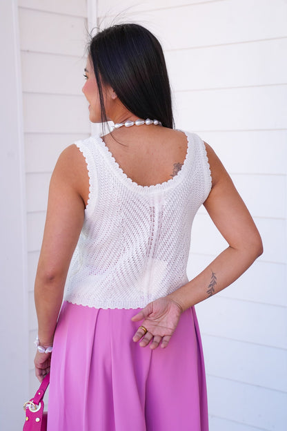 Chevon Pattern Sleeveless Sweater Tank Top with Button Detail