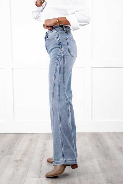 Judy Blue High Rise Medium Wash Retro Wide Leg Jeans with Side Seam Detail