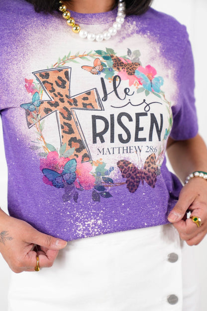 Plus/Reg Bleached Short Sleeve "He Is Risen" Graphic Tee