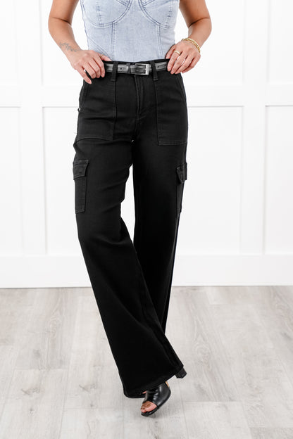 Judy Blue High Rise Black Wide Leg Cargo Jeans