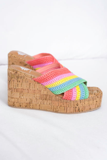 Yellow Box Woven Platform Wedge Sandals with Cork Heel