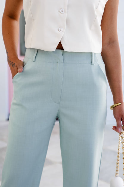 Sage Woven Straight Leg Pants with Short Lining Detail