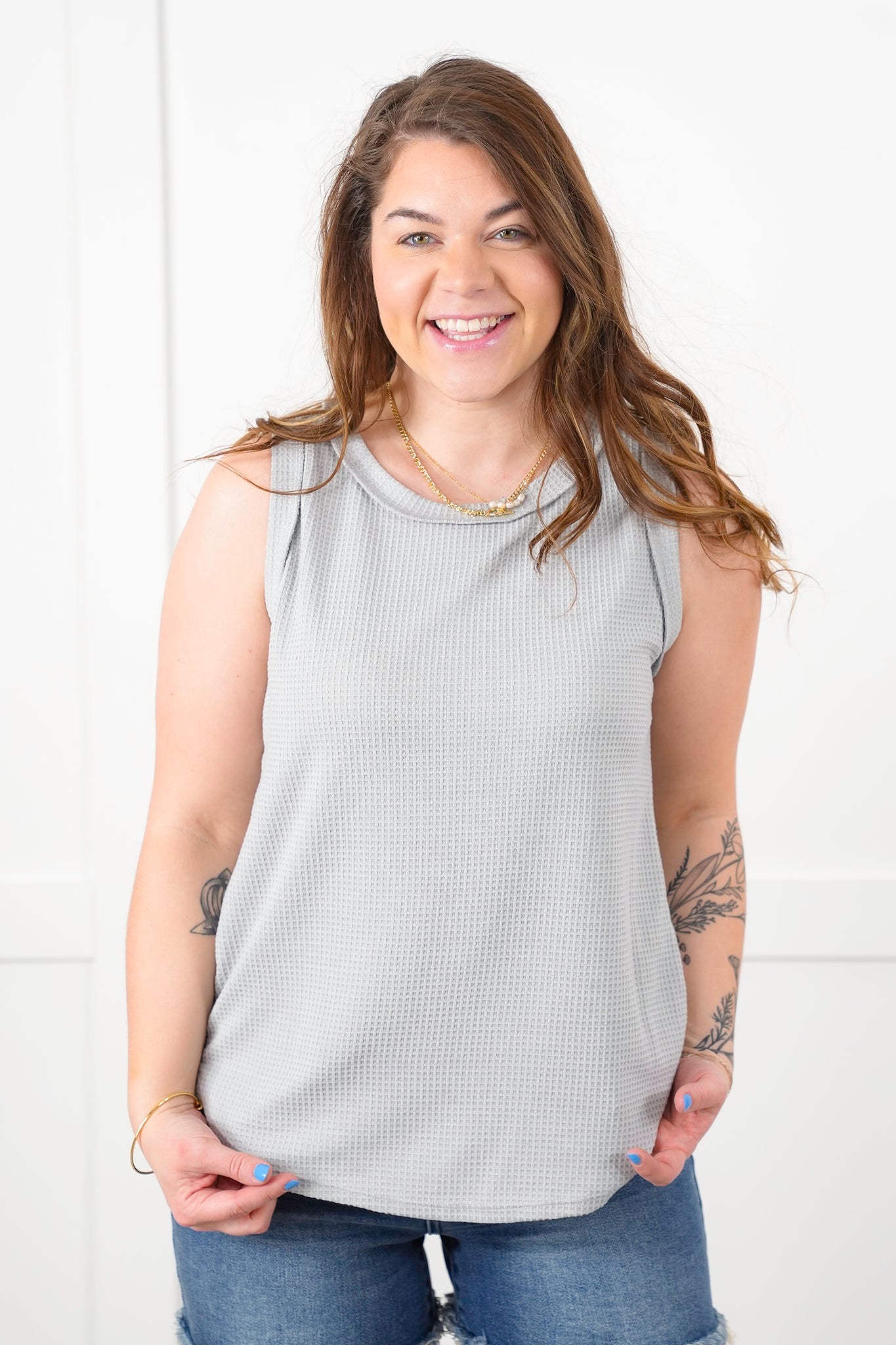 Door Buster! Plus/Reg Thermal Round Neck Tank Top with Reverse Seam Detail