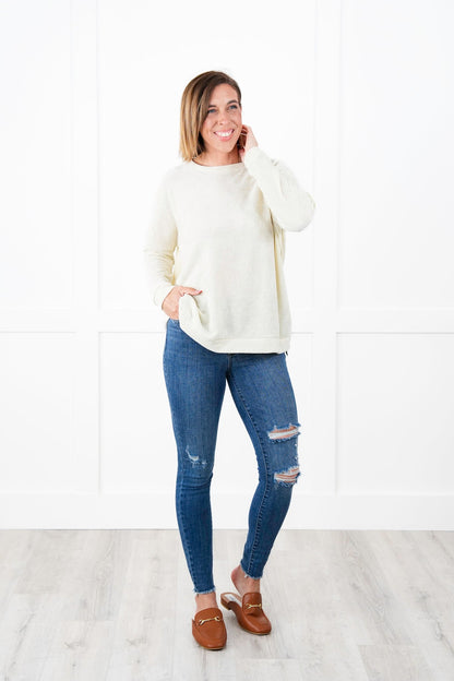 Plus/Reg Solid Chenille Long Sleeve Round Neck Top (Multiple Colors)