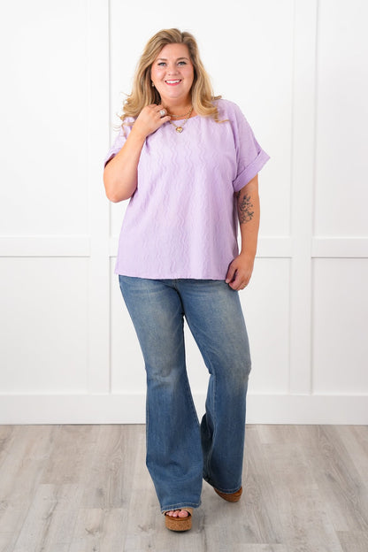 Door Buster! Plus/Reg Textured Short Dolman Sleeve Round Neck Blouse