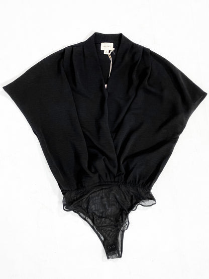 Black Surplice Short Sleeve Bodysuit