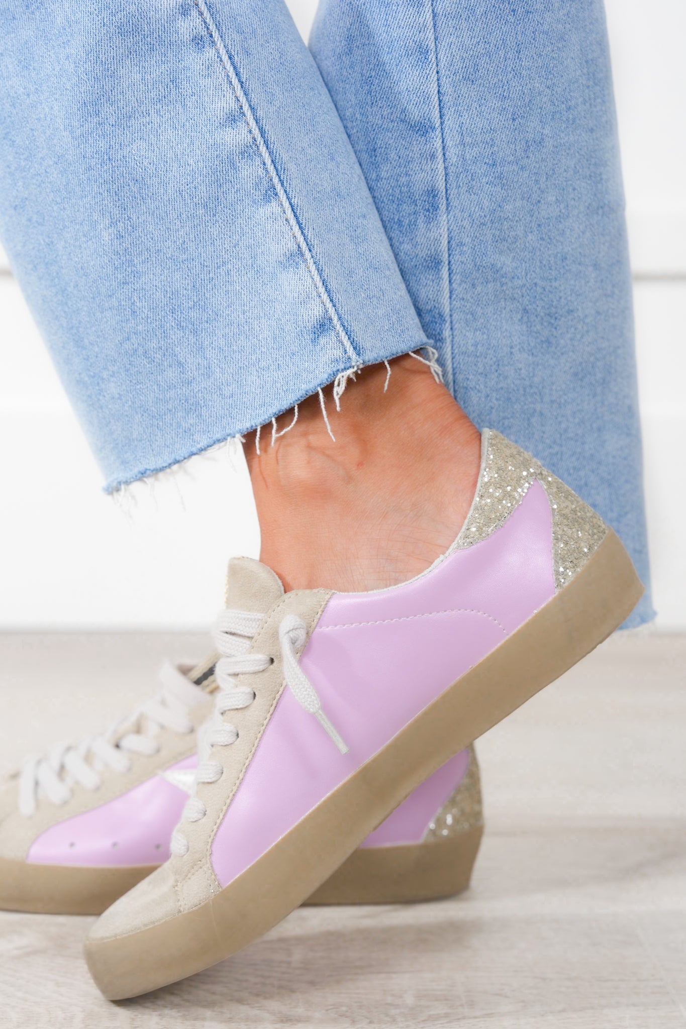 Shu Shop Vegan Leather & Suede Sneakers with Glitter Accent