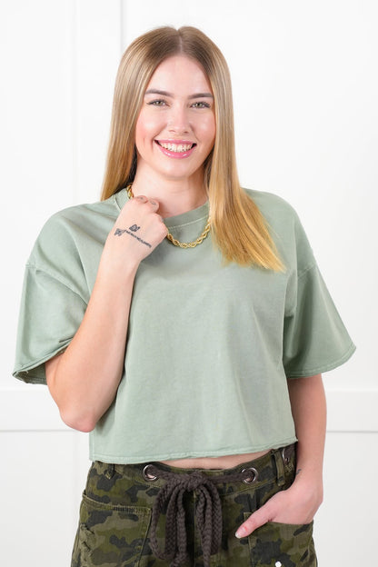 Short Sleeve Crew Neck Boxy Cropped Top