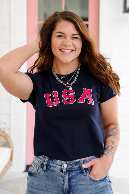 Short Sleeve "USA" Graphic Crop Top