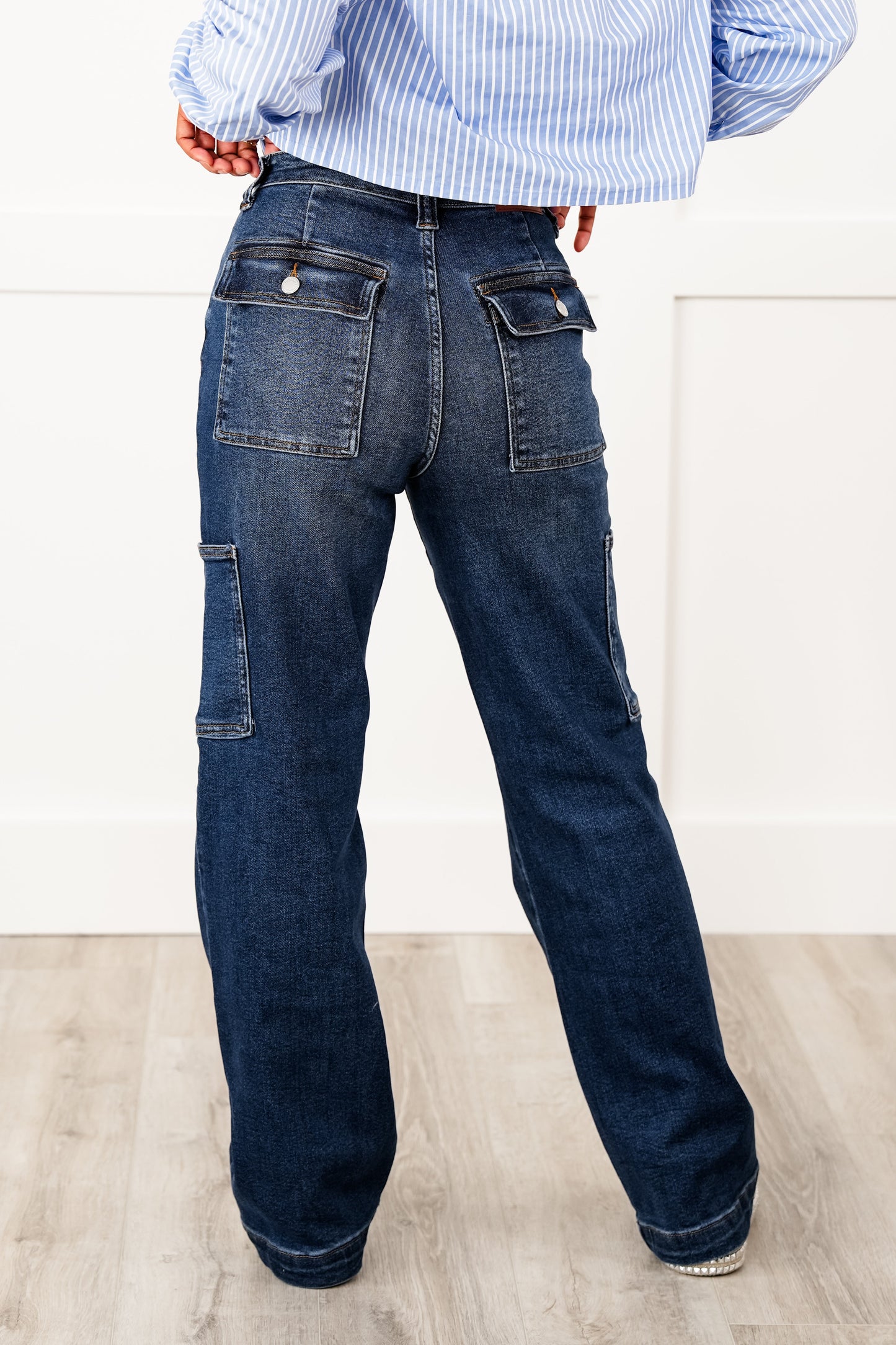 Judy Blue Hot Mess High Rise Dark Wash Cargo Wide Leg Jeans