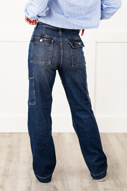 Judy Blue Hot Mess High Rise Dark Wash Cargo Wide Leg Jeans