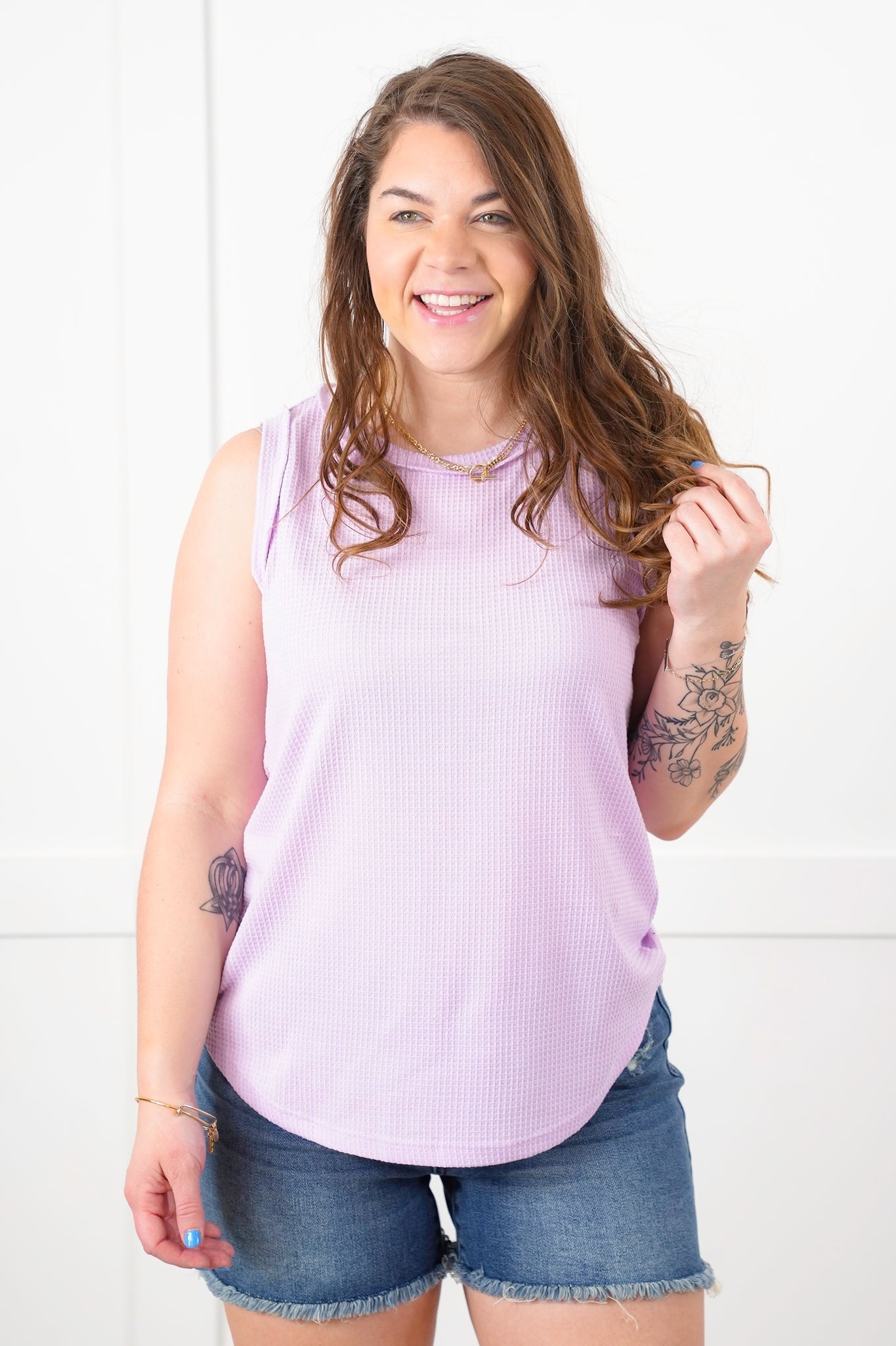Door Buster! Plus/Reg Thermal Round Neck Tank Top with Reverse Seam Detail