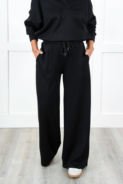 Plus/Reg Solid Soft Knit Elastic Waist Relaxed Pants with Side Pockets