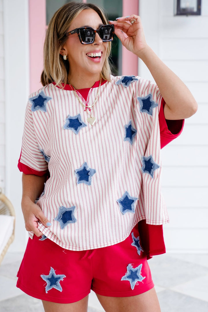 Stripe Short Sleeve Top with Star Detail