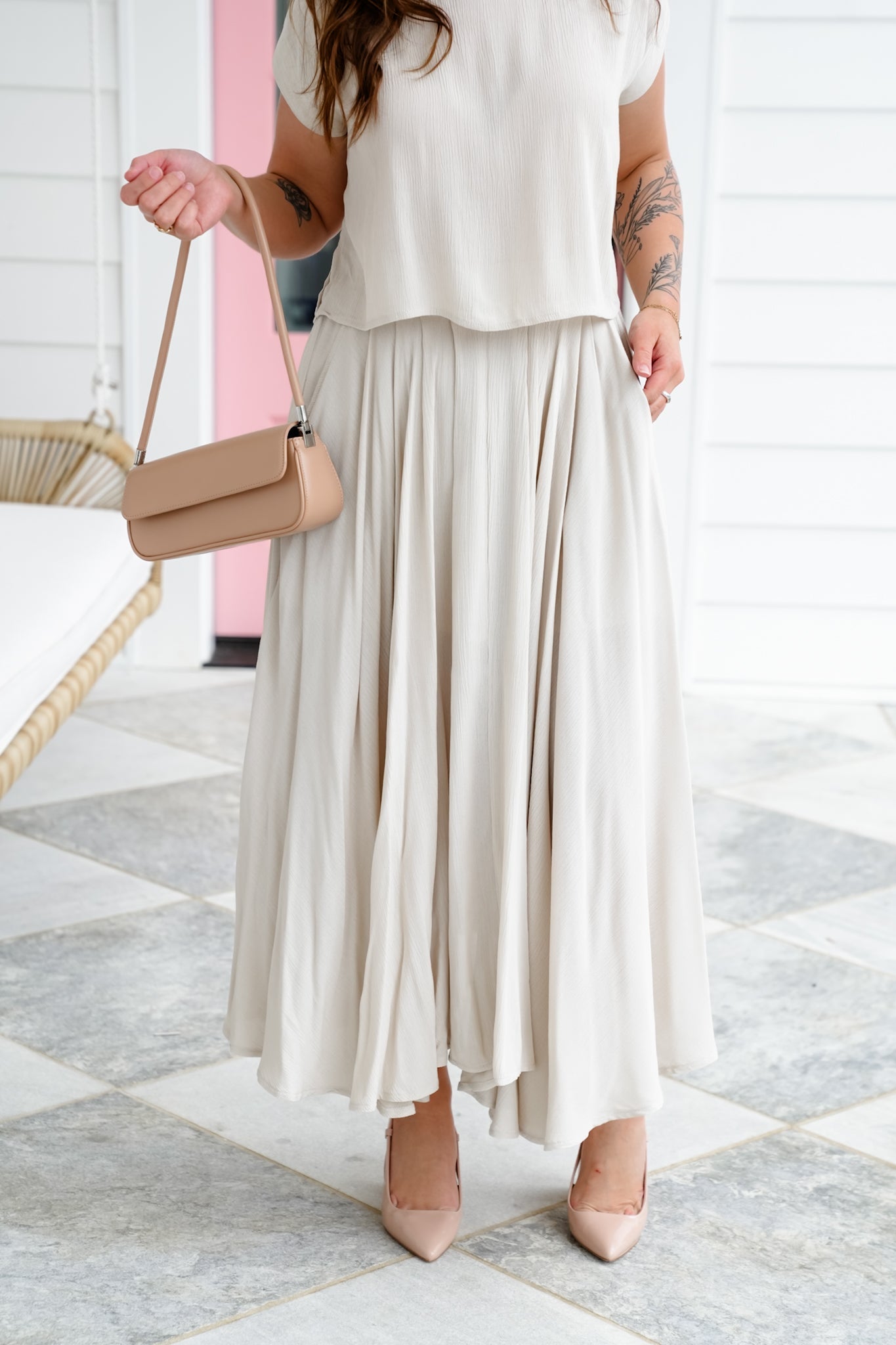 Door Buster! Zenana Woven Gauze Crop Tee And Skirt Set