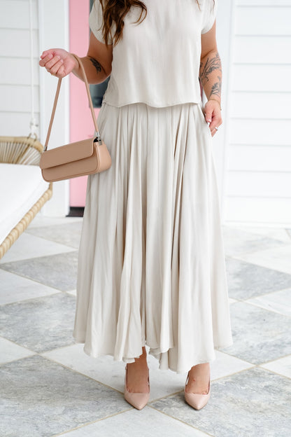 Door Buster! Zenana Woven Gauze Crop Tee And Skirt Set