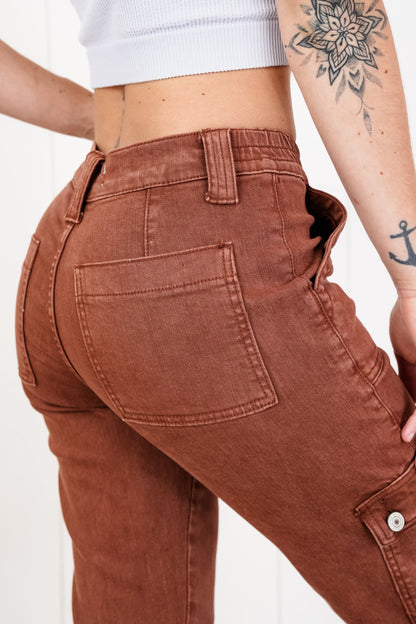 Vervet High Rise Brick Cargo Pocket Straight Leg Jeans