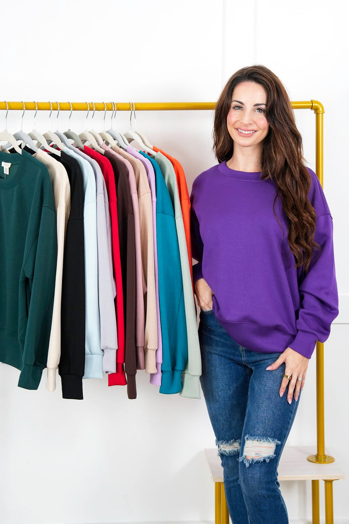 Long Sleeve Crew Neck Scuba Knit Sweatshirt