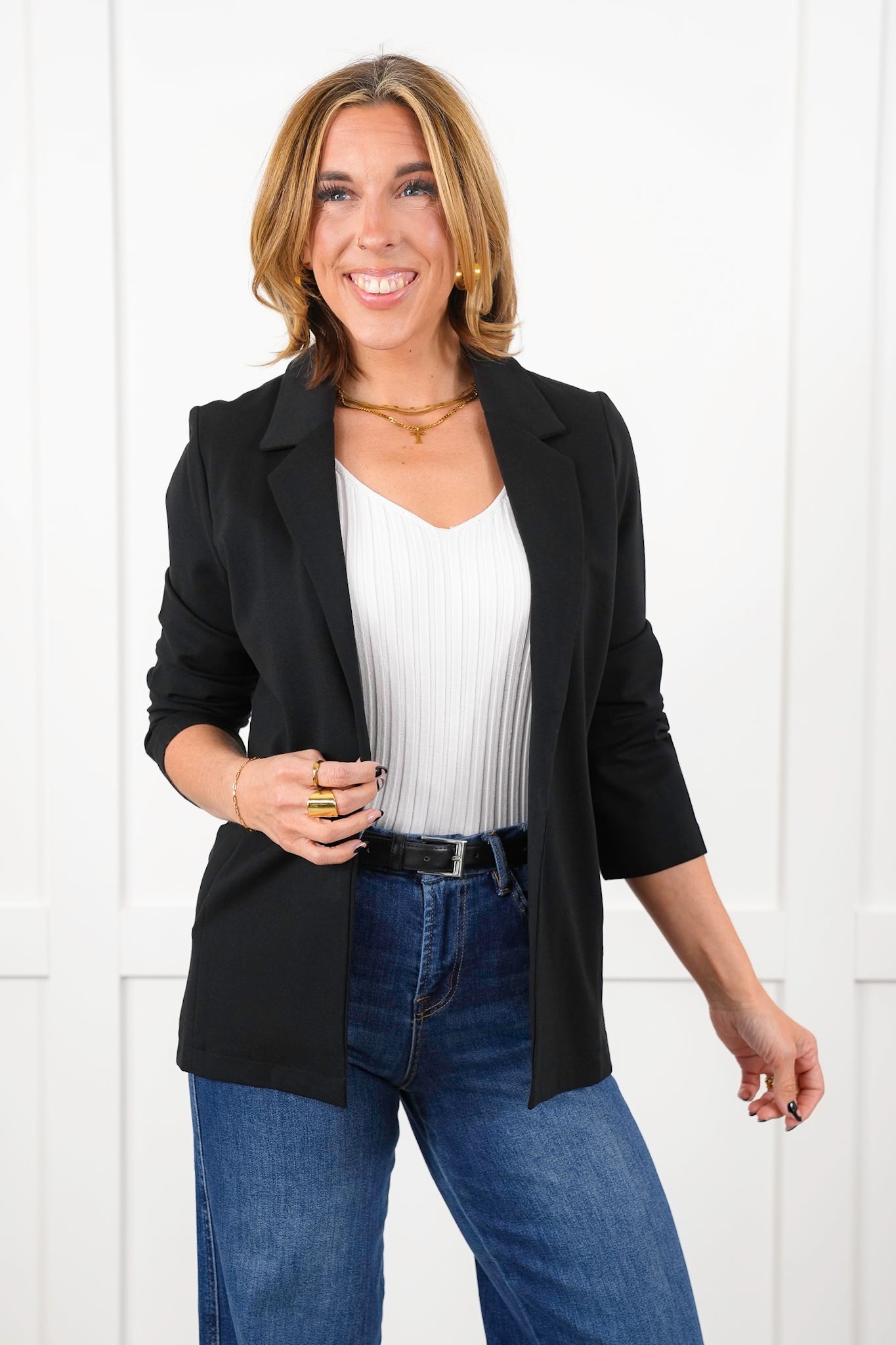 Long Sleeve Open Front Knit Blazer