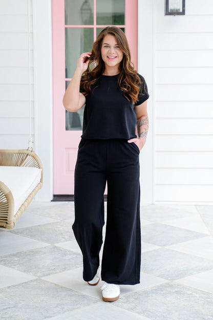 Short Sleeve Crop Top and Wide Leg Pants Set