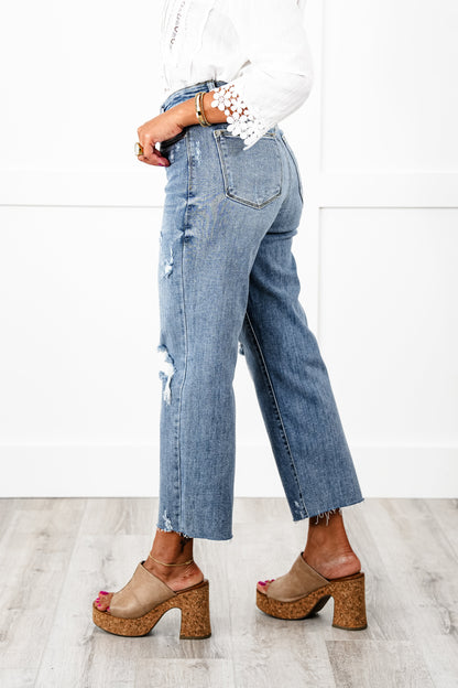 Judy Blue About Last Night Light Wash Destroyed Wide Leg Cropped Jeans