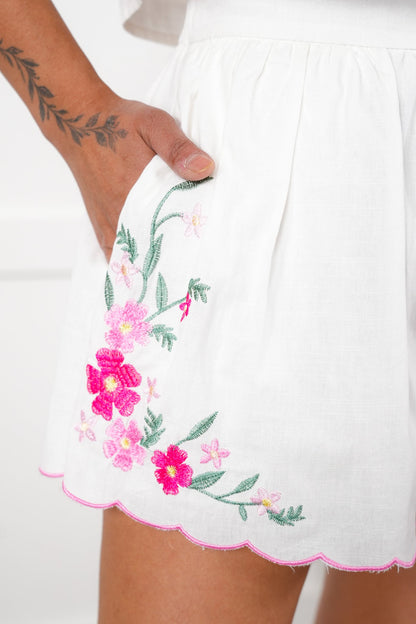 Sleeveless Floral Embroidery Top with Shorts Set