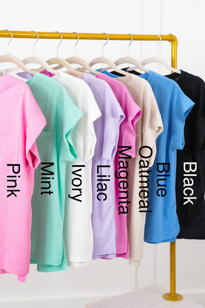 Door Buster! Plus/Reg Waffle Knit Short Dolman Sleeve Round Neck Top