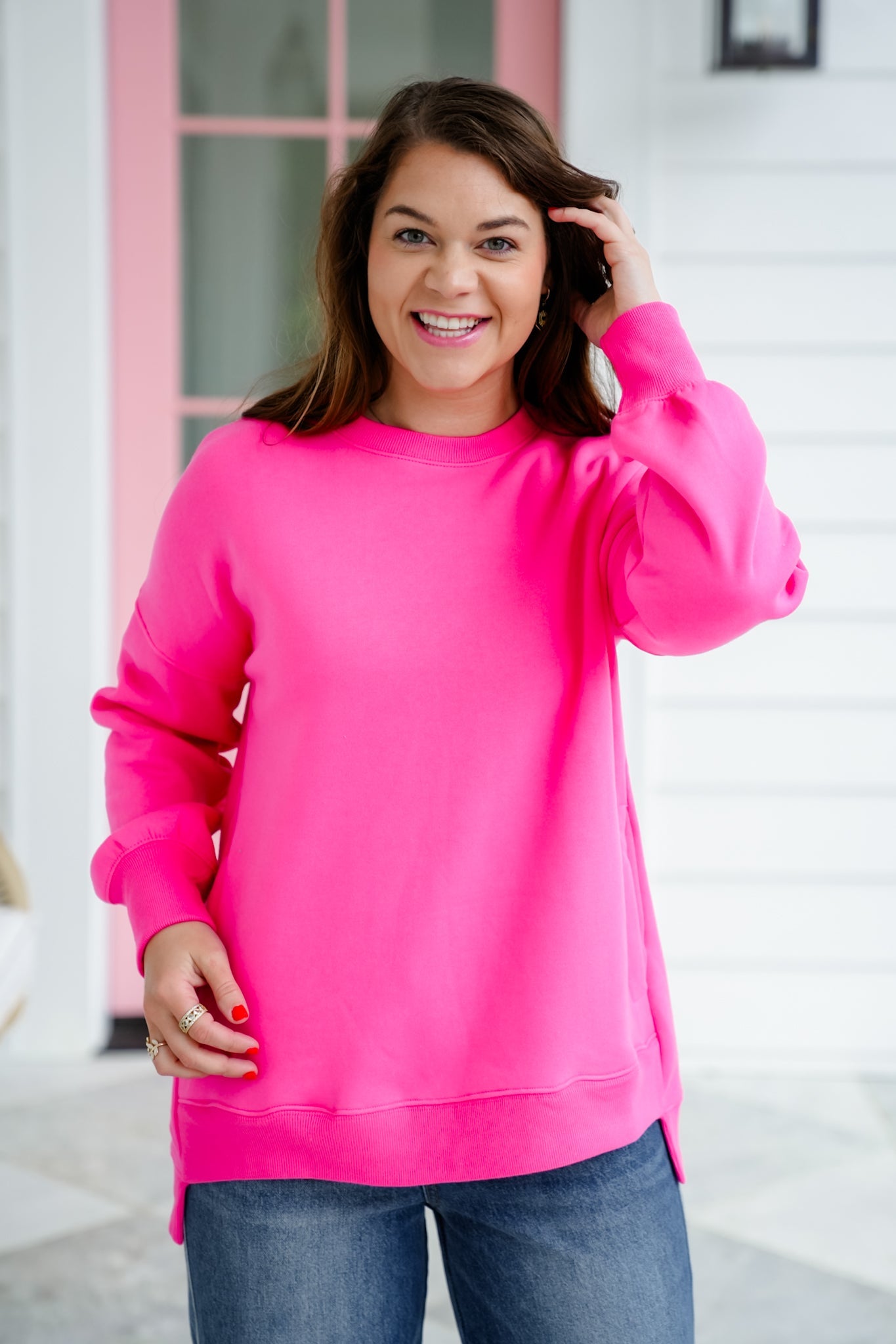 Door Buster! PLUS/REG Zenana Fleece Hi-Low Sweatshirts with Pocket