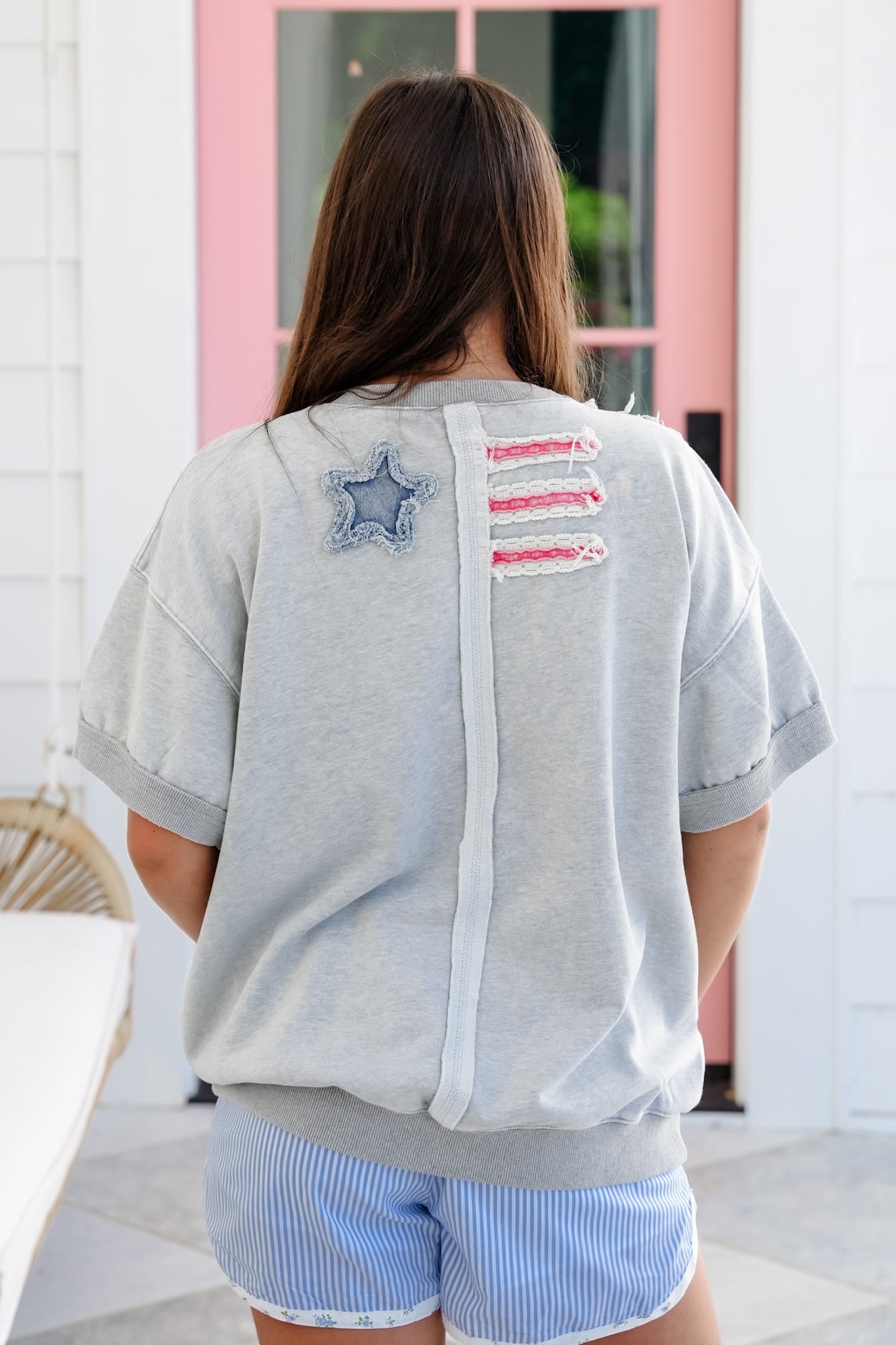 Mineral Wash Short Sleeve Pullover with American Flag Detail