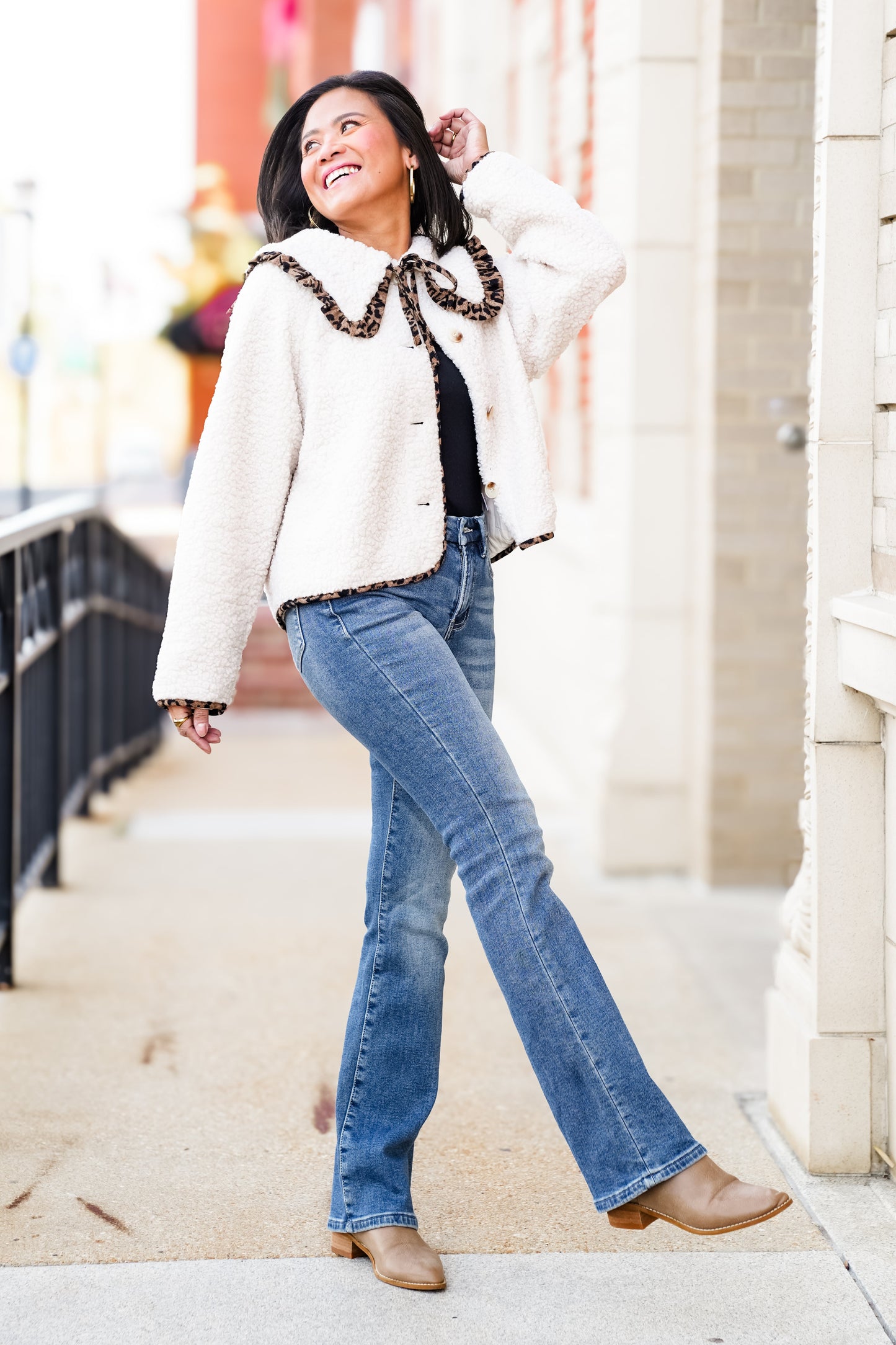 Mica High Rise Medium Wash Bootcut Jeans with Light Fleece
