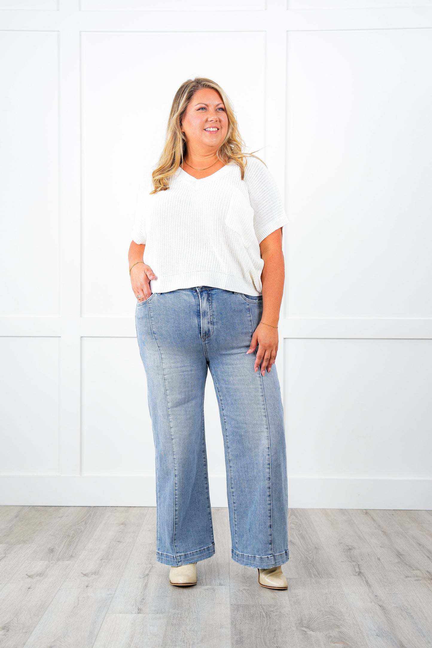 Restock! Risen High Rise Light Wash Cropped Wide Leg Jeans