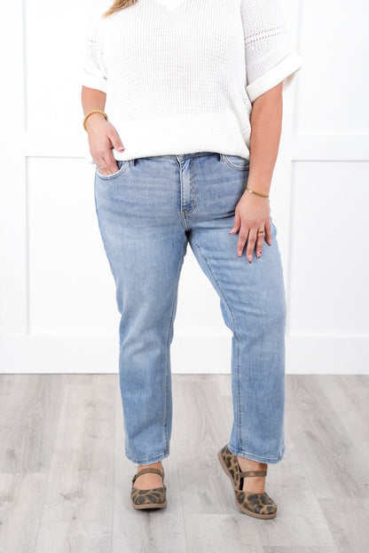 Lovervet High Rise Light Wash Cropped Straight Leg Jeans