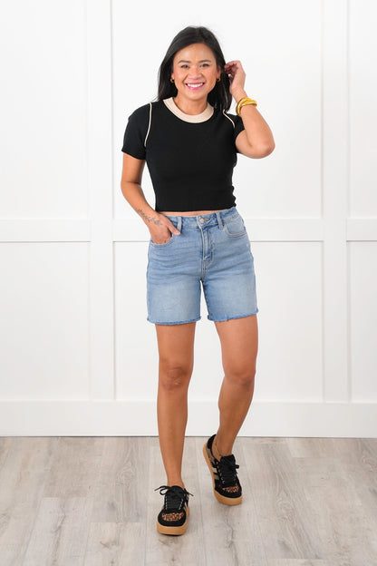 Door Buster! Zenana Light Wash Raw Hem Denim Shorts