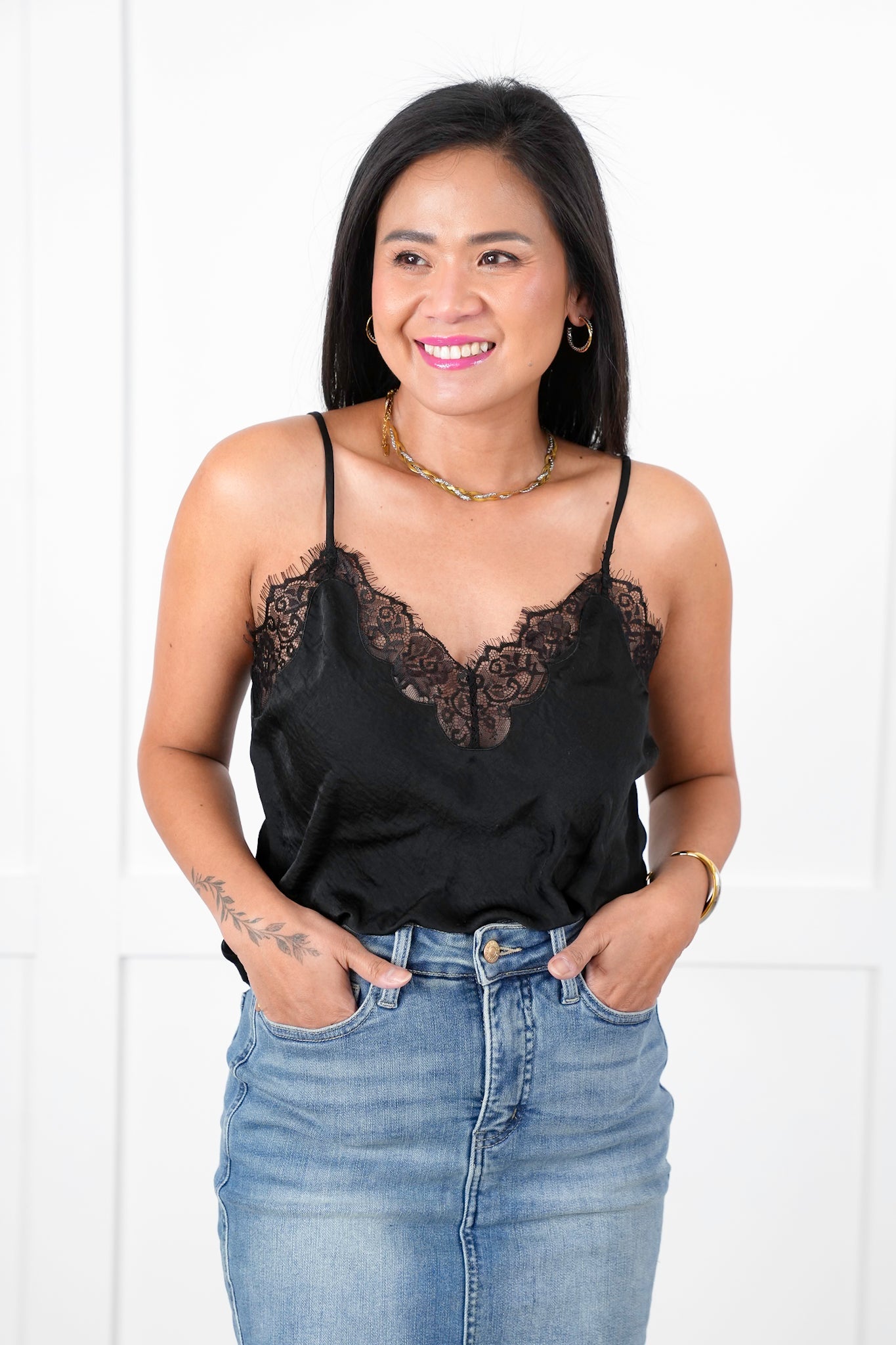 Restocks! Satin Cami Top with Lace Detail