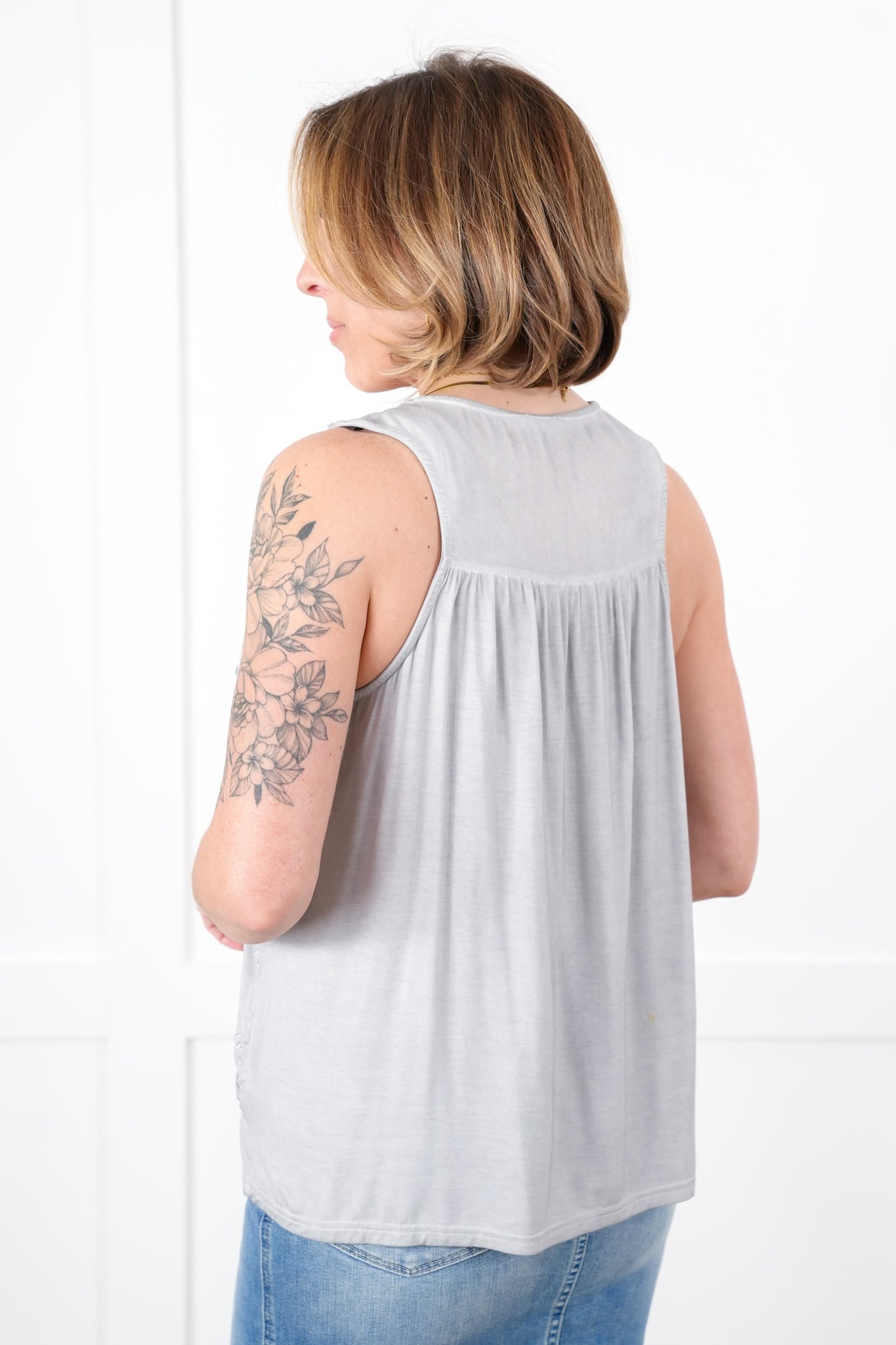 Restocks! POL Sleeveless Tank Top with Floral Embroidery Detail