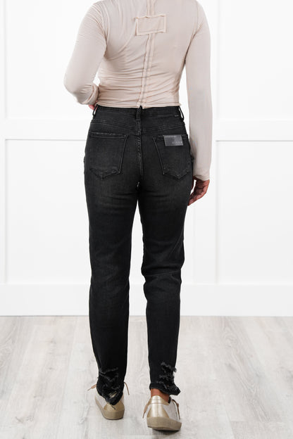 Risen Black Distressed Mid Rise Boyfriend Jeans