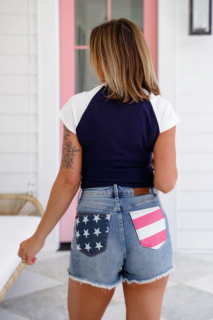 Color Block Cap Sleeve "USA" Patch Baby Tee
