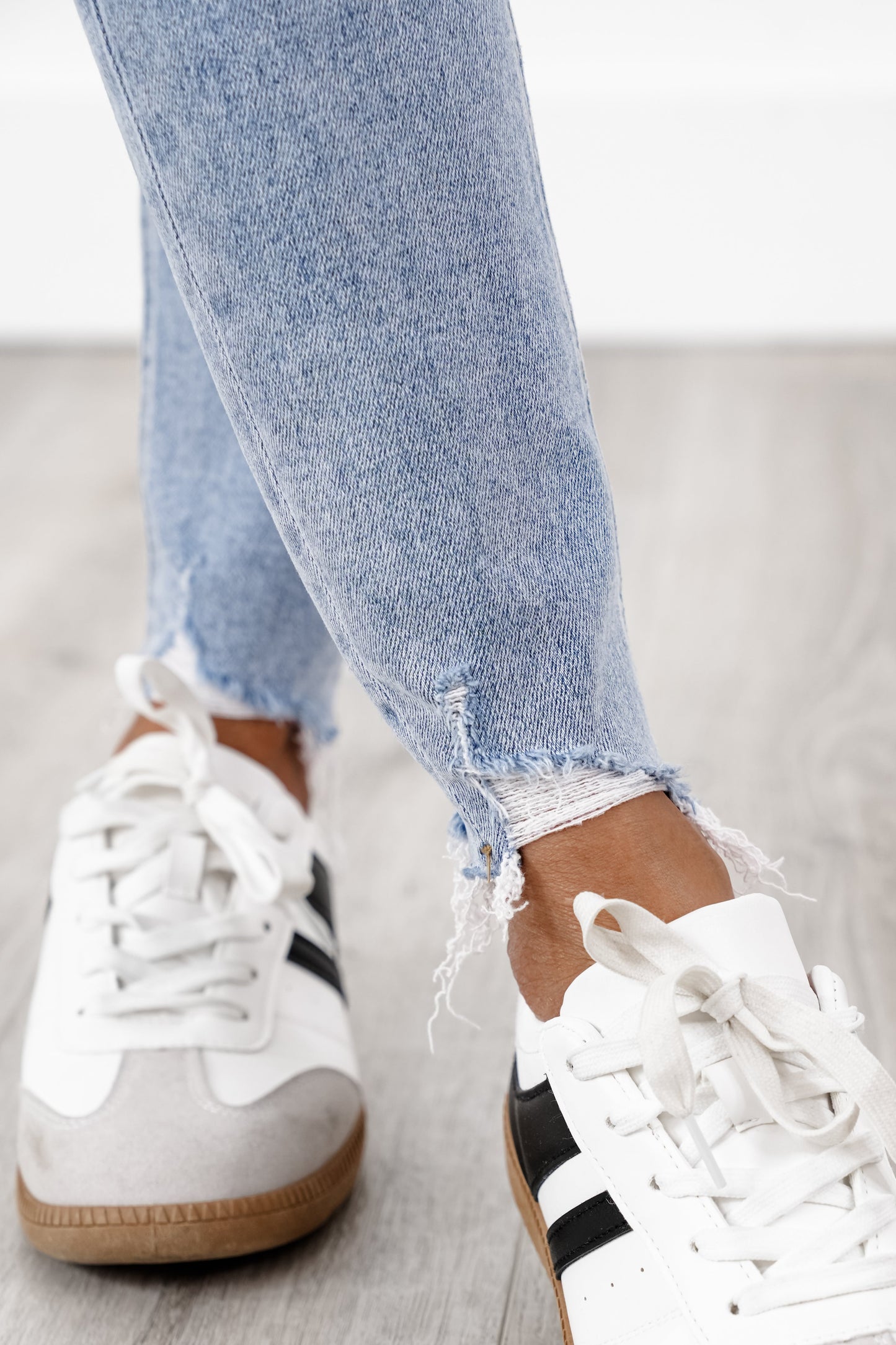 Mica Mid Rise Light Wash Button Fly Cropped Skinny Jeans