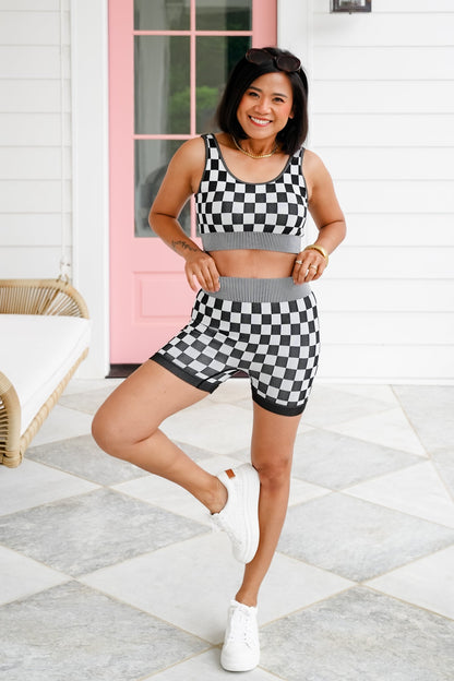 Restock! Checkered Ribbed Cropped Tank Top and Short Set