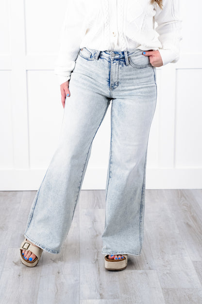 Judy Blue High Rise Light Wash Tummy Control Retro Wide Leg Jeans