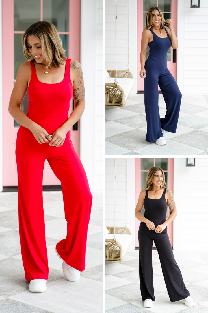 Plus/Reg Solid Sleeveless Wide Leg Jumpsuit