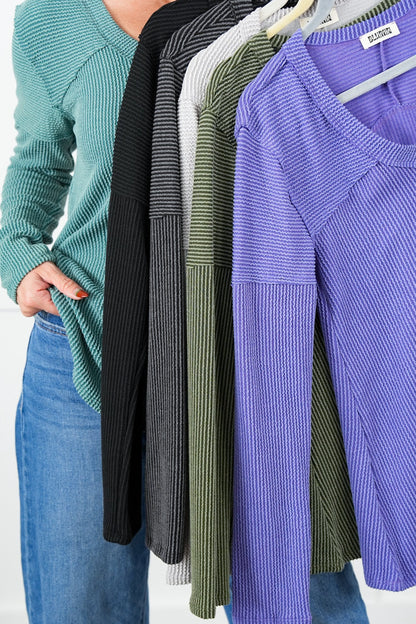 Plus/Reg Urban Ribbed Long Sleeve V-Neck Top