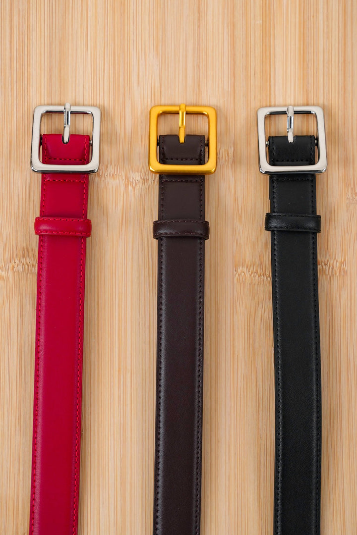 Classic Leather Belt with Square Buckle
