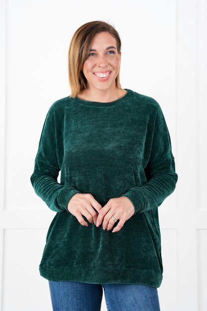 Plus/Reg Solid Chenille Long Sleeve Round Neck Top (Multiple Colors)