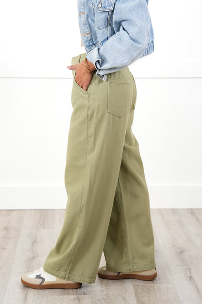 Mineral Wash Double Waist Band Pants