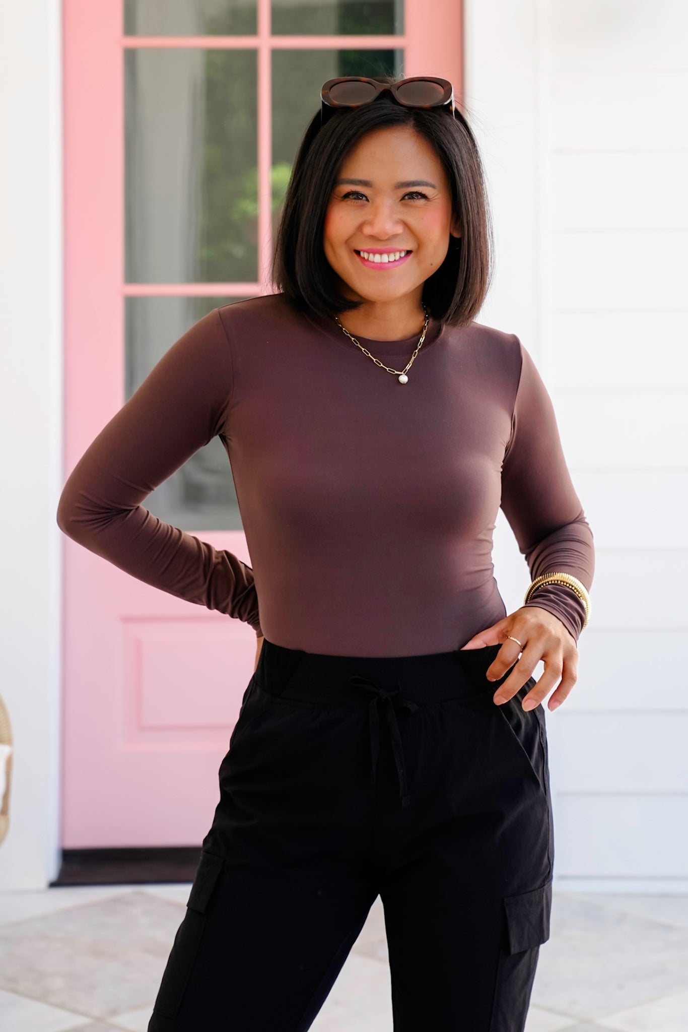 Solid Knit Long Sleeve Round Neck Tee
