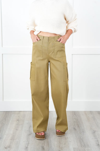 Solid High Waisted Cargo Pants with Pockets