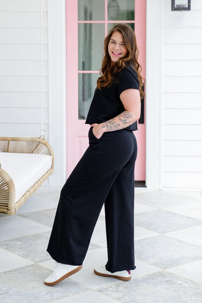 Short Sleeve Crop Top and Wide Leg Pants Set