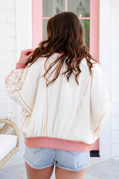 Long Dolman Sleeve Gauze Top with Star Patch Details